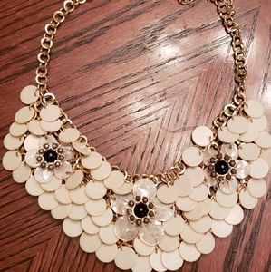 Vintage Cream and Gold Flower Statement Necklace